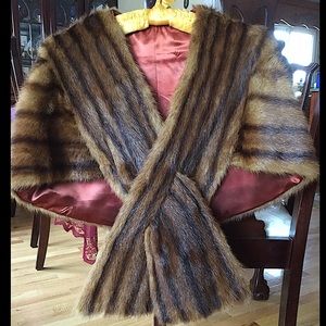 Vintage MINK Fur STOLE CAPE WRAP, CRISSCROSS Pull Through, Brown S/M/L